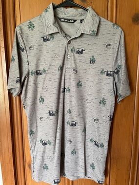 Travis Mathew Gray Polo with Green and Navy Outdoor Print